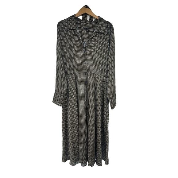 Banana Republic Dresses & Skirts - Banana Republic Navy Patterned Satin Button Up Midi Dress Large
